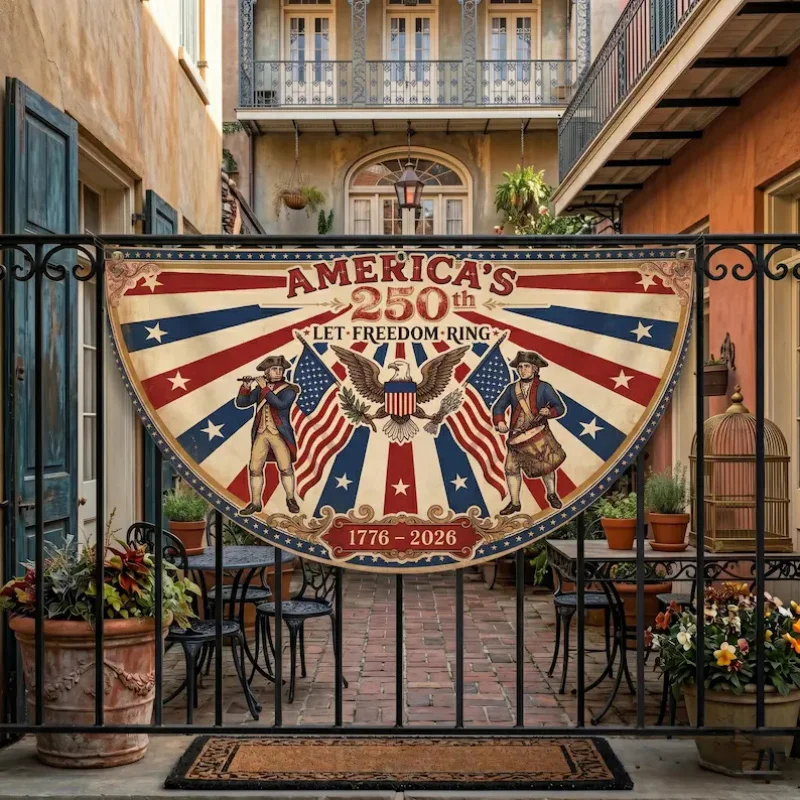 Drapeau en forme d'éventail du 250e anniversaire des États-Unis VIKAMA 1776 - 2026, décoration patriotique rétro, bannière extérieure pour le 7 juillet, Jour de l'Indépendance
