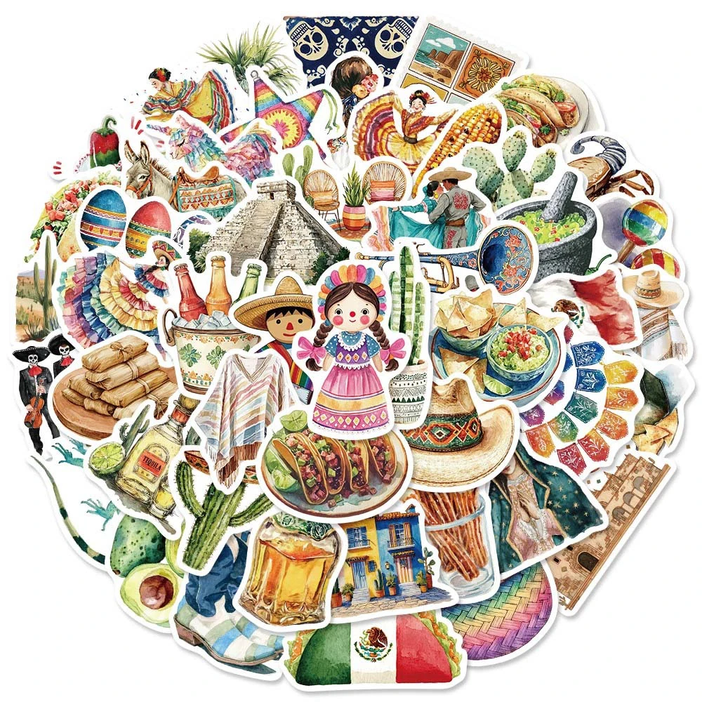 10/30/50pcs Funny Cartoon Mexican Aesthetics Stickers Traditional Cuisine Decals DIY Notebook Phone Skateboard Vintage Sticker