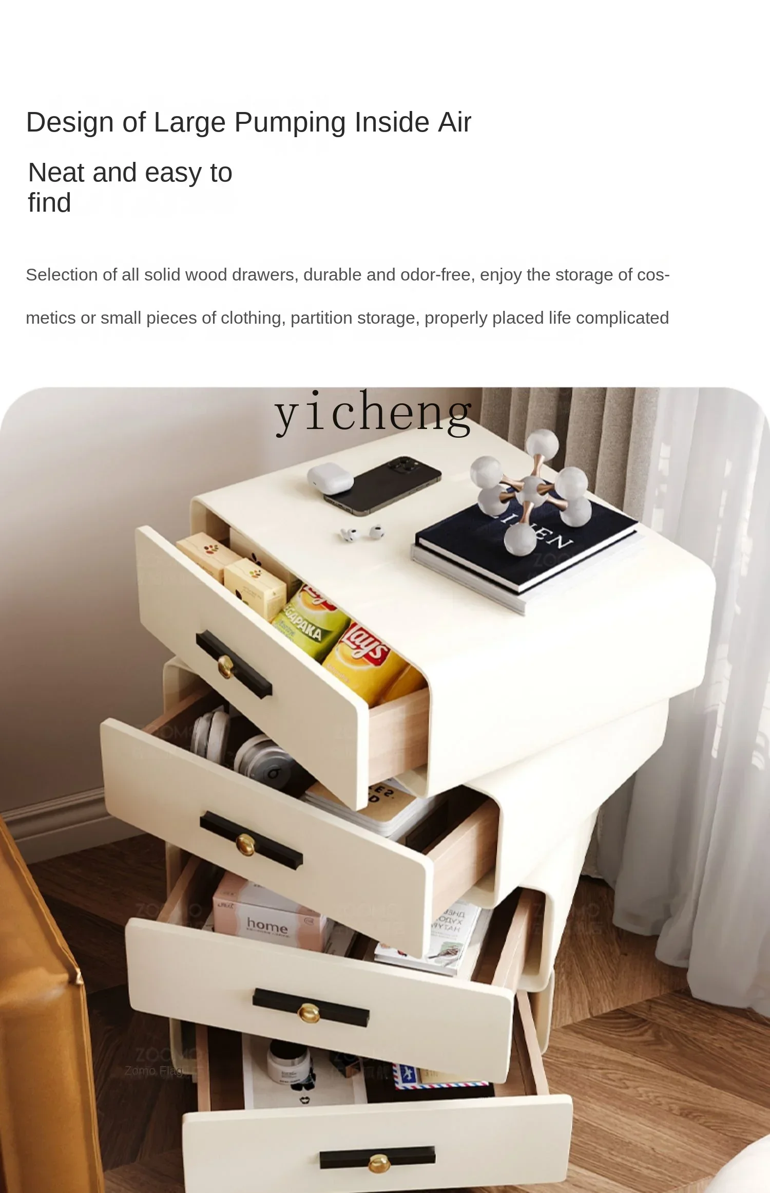 cream wind bucket cabinet rotatable snack storage cabinet simple modern living room solid wood sofa side cabinet