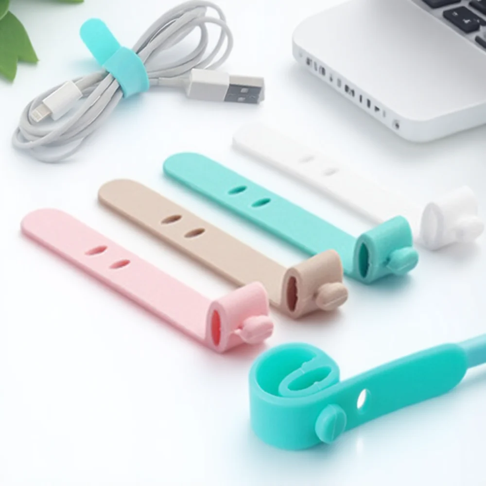 

4Pcs Snap On Silicone Cable Organizer Reusable Cord Holder Wire Management Wrap for Headphone Mouse Charger Cable Protector