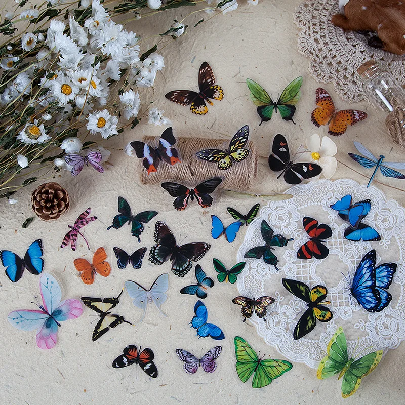 

40pcs/bag PET Stickers Wings' Specimen Series Butterfly Dragonfly Stickers Pack Hand Ledger Decoration Material