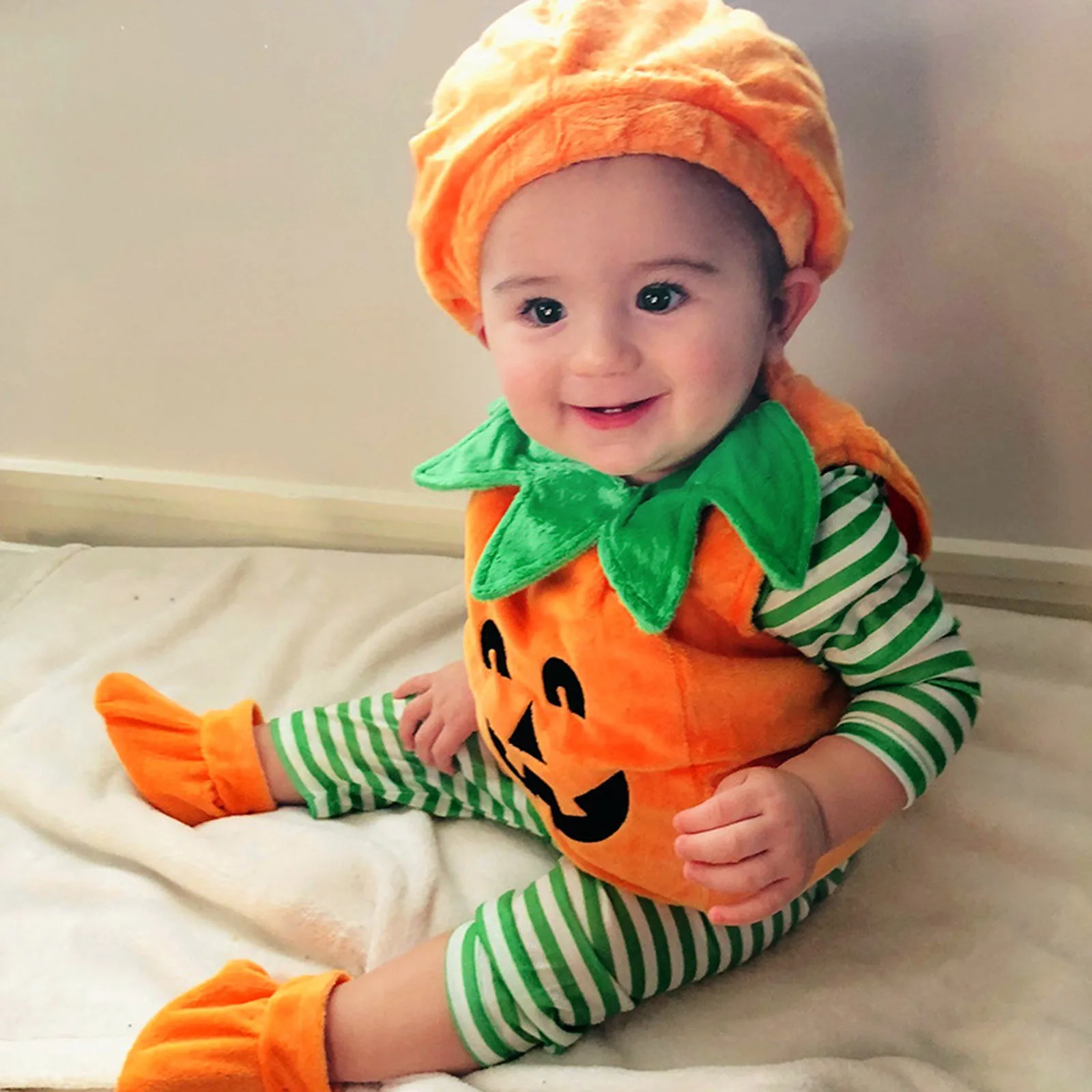 Romper with Hat Shoes Toddler Pumpkin One-Piece Boy Girl Party Costume Baby Halloween Jumpsuit Cute Cosplay Clothing Set