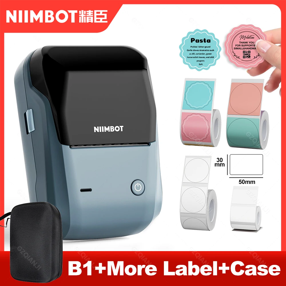 Niimbot B1 Mini-Etikett-Thermodrucker, tragbare selbstklebende Bluetooth-Maker-Maschine für runde UV-Tag-Aufkleber, Etiketten, Rollen