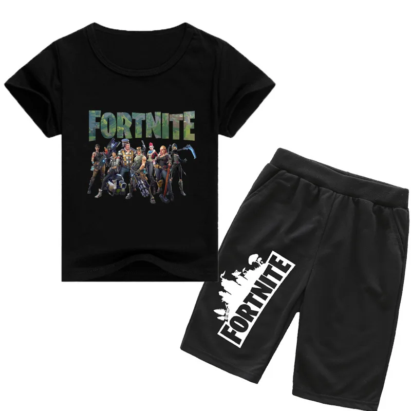 2 stks Fortnite Sport Shirt Zomer Nachtkleding Kinderen T-Shirt Pak en Shorts Cartoon Mode Sportkleding Katoenen Pyjama Halloween Gift