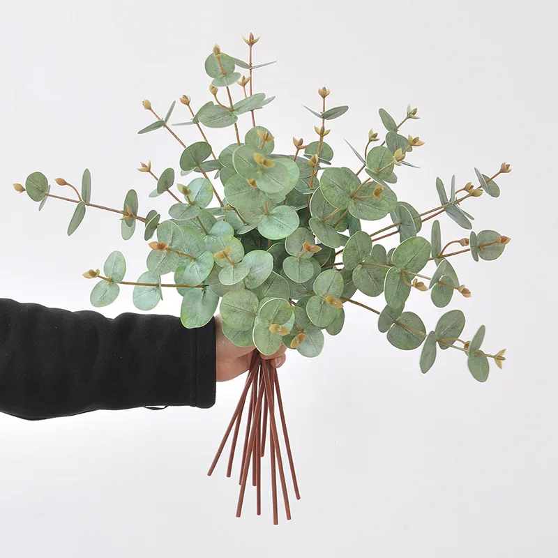 

10 шт./лот, искусственные 3D-печатные листья эвкалипта, имитация зеленых растений, декор для дома, аксессуары для свадебного букета, свадебный декор