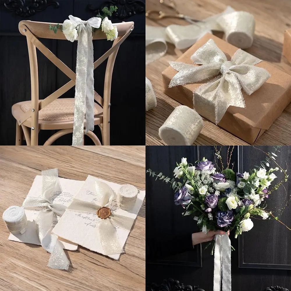 Fashion 5 Yards Silk Ribbon Hairclip Bows 3.8cm Wide DIY Sewing Crafts Solid Color Handmade Fringe Silk Ribbon Gift Wrapping