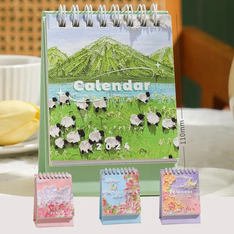 Calendario floreale per scrivania calendario da tavolo con pittura a olio 2024 calendario mensile piccolo per la pianificazione del lavoro elenco delle cose da fare tavolo portatile