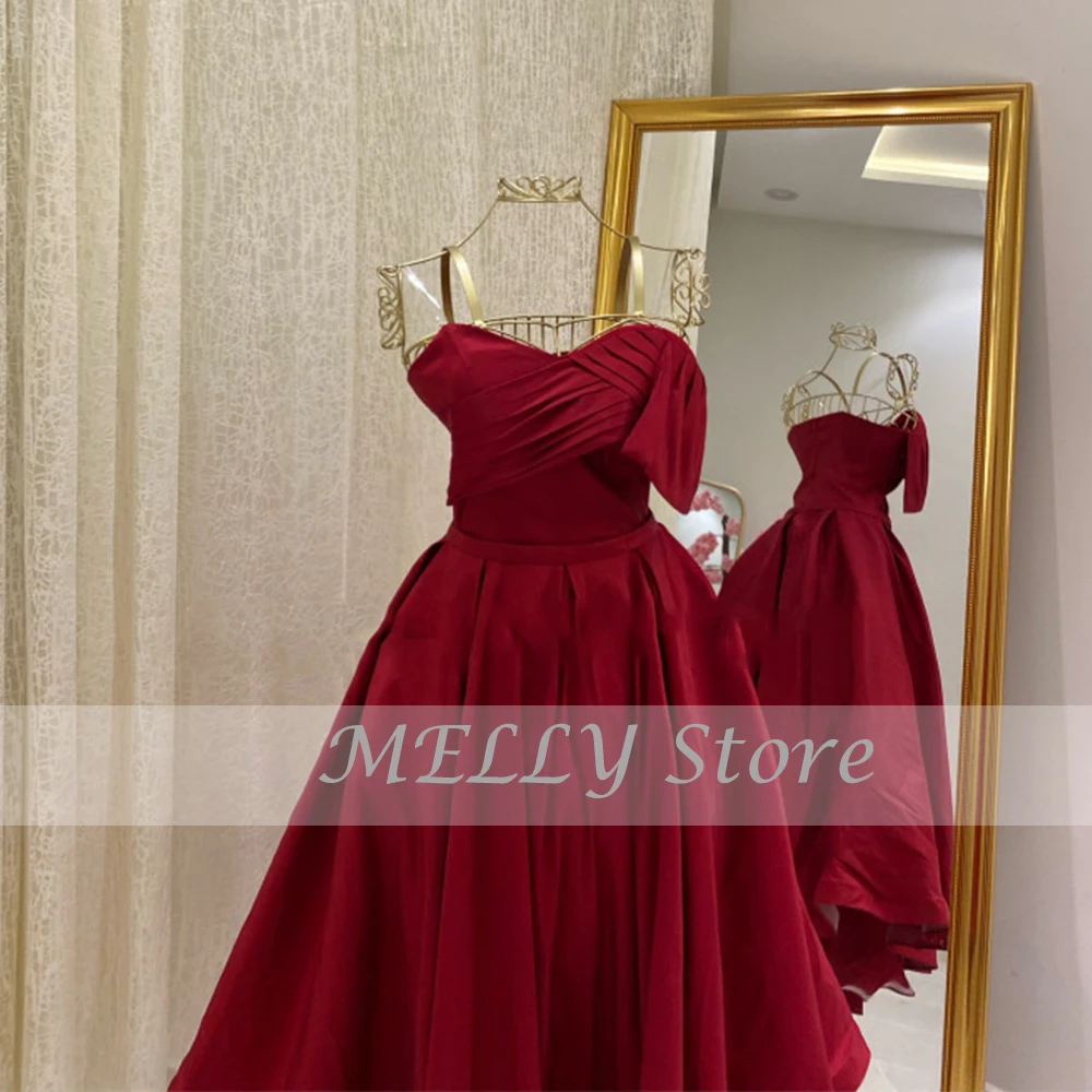 Vermelho de Alta Qualidade Vestidos de Noite Para As Mulheres 2023 Starpless Mangas Prom Vestidos Jersey Tea-Length A-Line فساتين مناسبة حسب الطلب