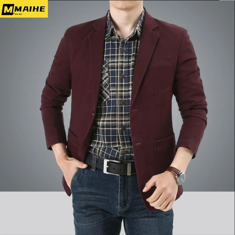 Fall 2023 Luxury Jacket for men High quality New suit collar Denim Jacket Vintage Fashion Clothing Business V-neck men\'s coat