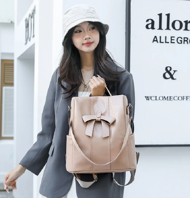 New Women's Fashion High Quality Soft Leather Travel Backpacks Large Capacity Anti Theft Shoulder Bags Notebook School Bag Totes