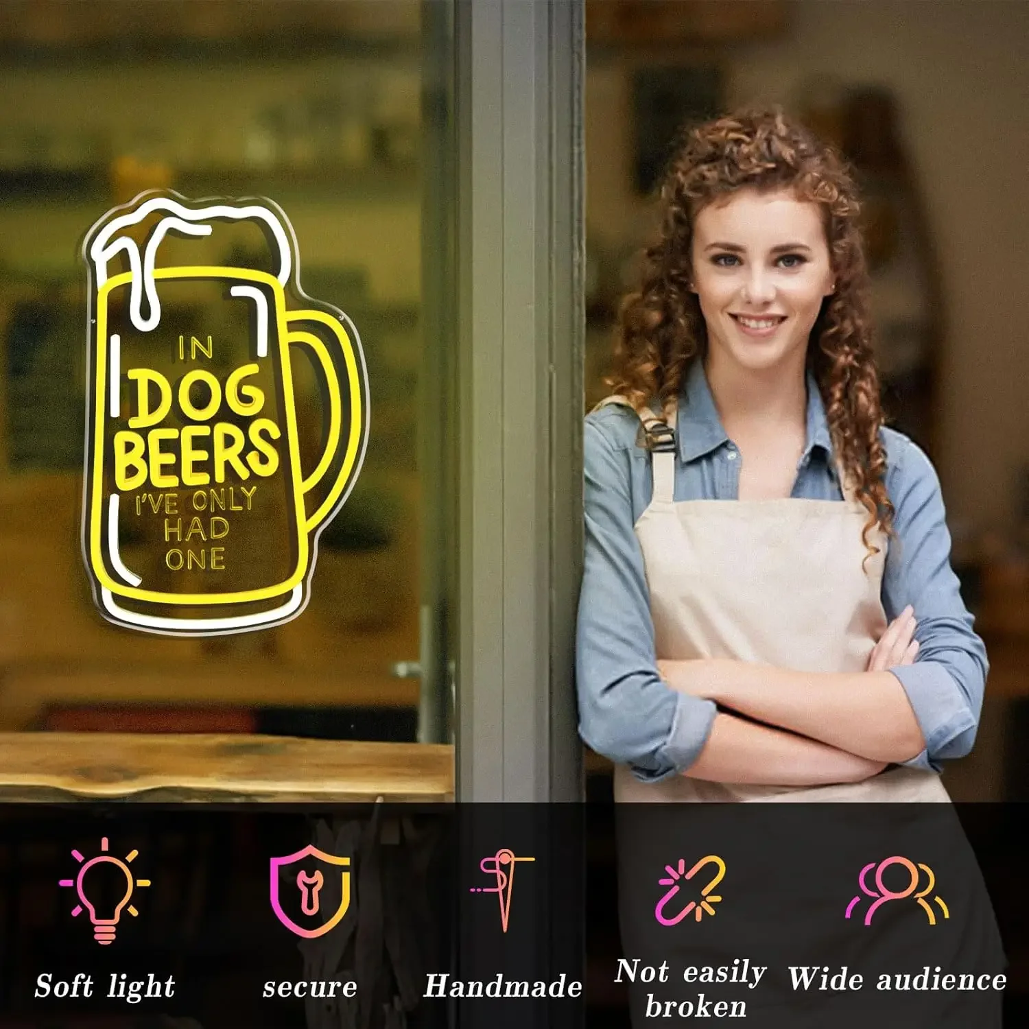 Dog Beer Neon Sign USB Dimmable LED Neon Light for Man Cave Home Bar Shop Pub Bistro Party Restaurant Hotel Game Room Decor Gift