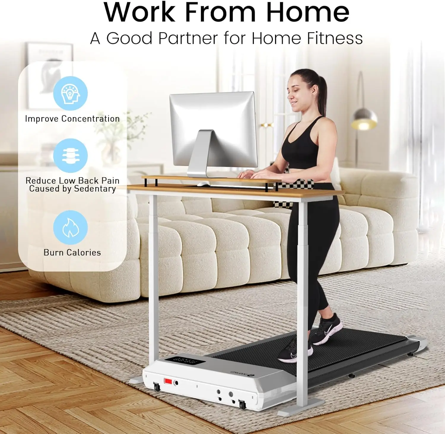 Under Desk Treadmill com Controle Remoto para Home Office, Almofada de Baixo Ruído, Running Jogging Machine, 2 em 1, 2.5HP