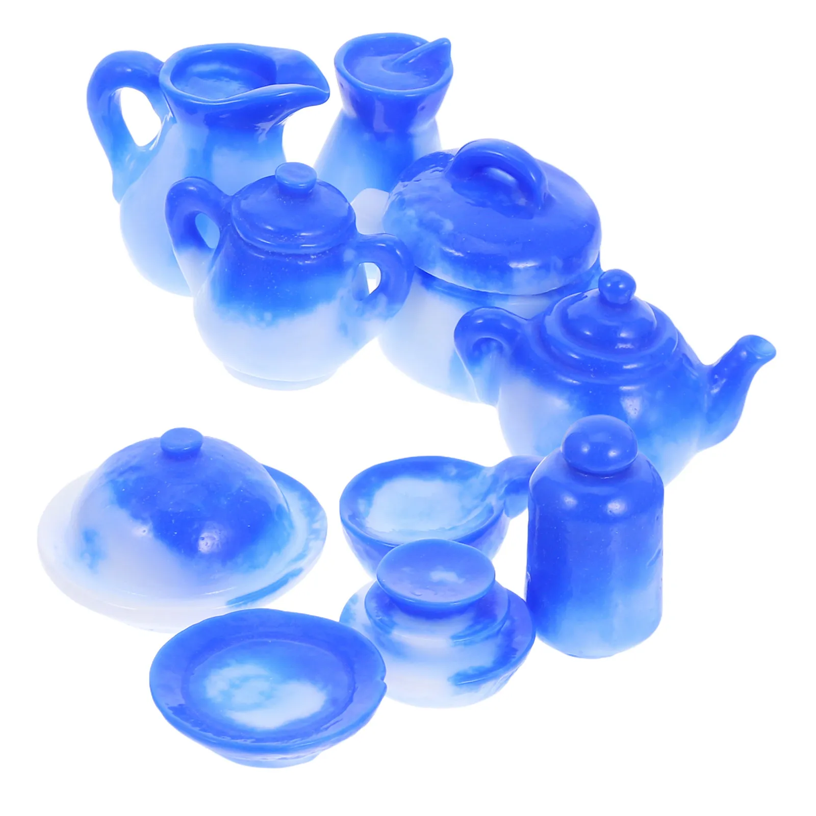 

Набор из 10 миниатюрных фарфоровых тарелок, сине-белые, из полимерной смолы, для декора мини-кухни, креативные аксессуары для кукольного домика, для ролевых игр