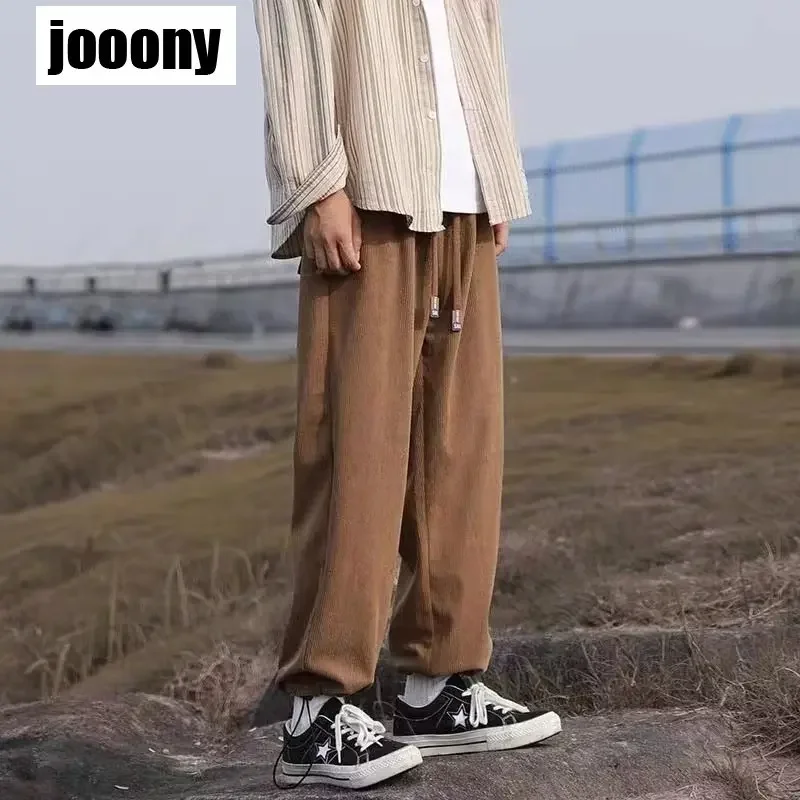 

2023 Streetwear Male Baggy Pants Bottoms Korean Corduroy Men's Casual Pants Japanese Autumn Drawstring Men Straight Trosuers