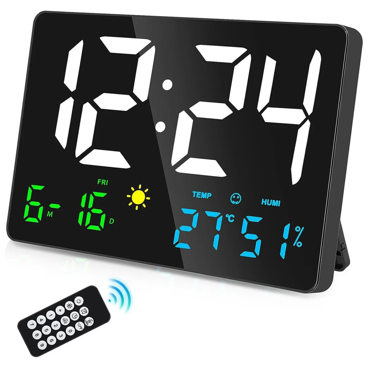 Digitale Wanduhr mit großem Display, 25 cm USB-LED-Digitalwanduhren, Wecker für Schlafzimmer mit Wetterstation