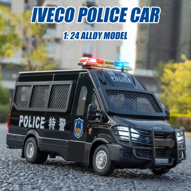 1:24 IVECO Police Car High Simulation Diecast Metal Alloy Model car Sound Light Pull Back Collection Kids Toy Gifts