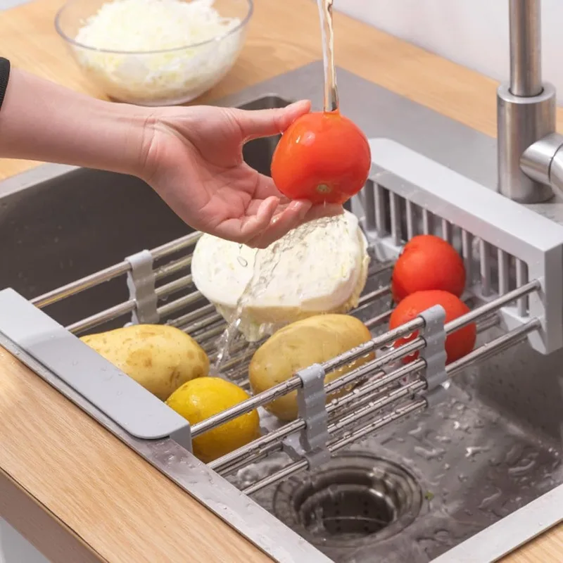 Sink Storage Rack Easy Clean Expandable Multipurpose Sink Drain Basket Tool Free-Installation Storage Shelf Sink Strainer