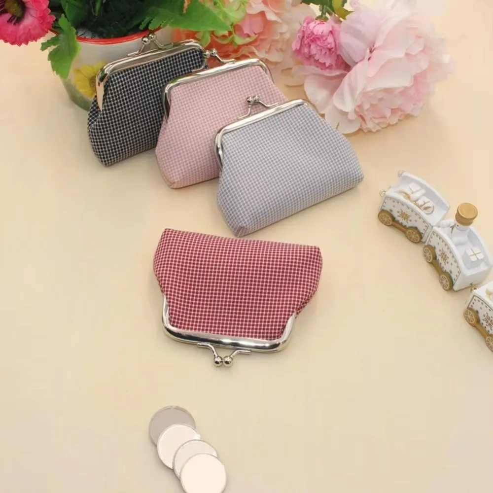 Gifts Cotton Coin Purse Hasp Closure Multifunctional Cosmetic Bag Small Retro Plaid Change Purse for Girls