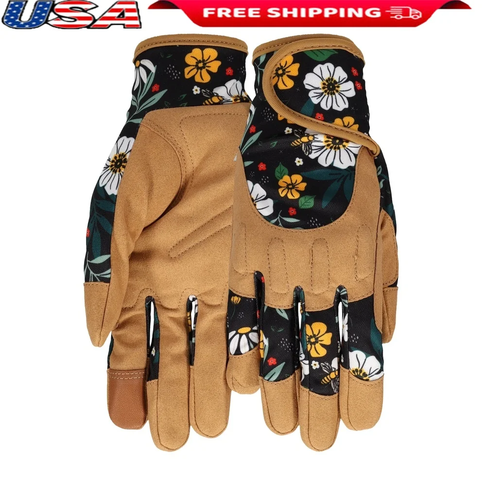 

Прочные перчатки из синтетической кожи с цветочным принтом и нескользящей застежкой для сенсорного экрана для ландшафтного дизайна в саду, для дома на открытом воздухе, 1 пара