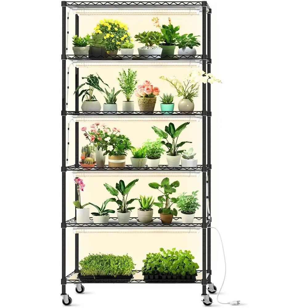 

Полка для растений с освещением для выращивания растений, Полка для освещения растений с регулируемой стойкой и колесами, Подставка для растений, 8 ламп полного спектра T8 мощностью 192 Вт,