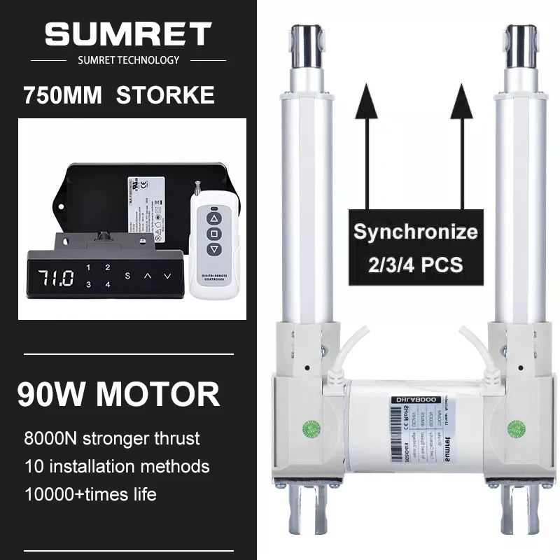 

0-750MM Adjustable Stroke Linear Actuator Kit Set DC 12V 24V Motor 433MHz Smart RF Remote Hall Controller Kit 8000N 6000N 3000N