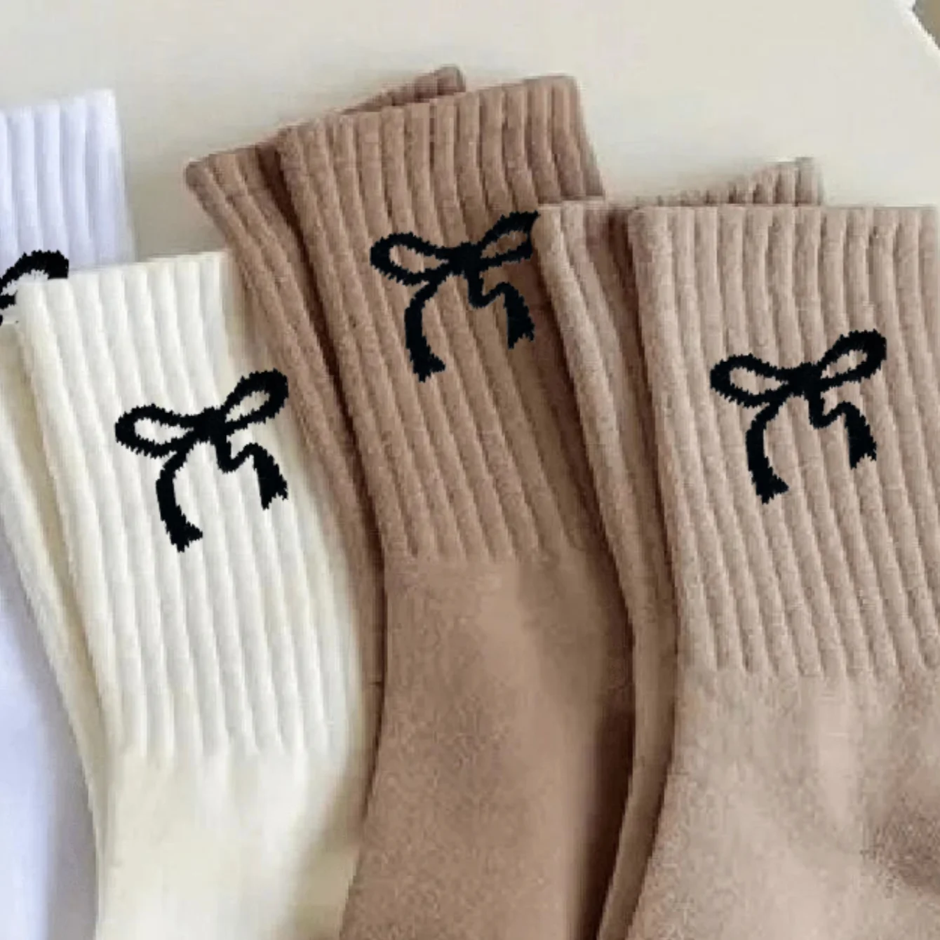 3/5/10 Pairs Women's Crew Socks, White Socks, ,bow  Comfortable, Breathable, Moisture-Wicking image 5