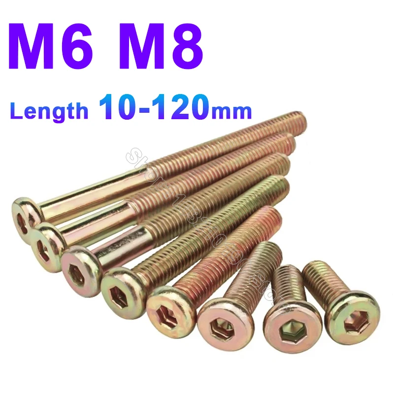 2-10Pcs M6 M8 Hexagon Hex Socket Furniture Screw Flat Round Head Allen Cap Connector Bolt For Beds Cribs Table Chairs L=10-120mm