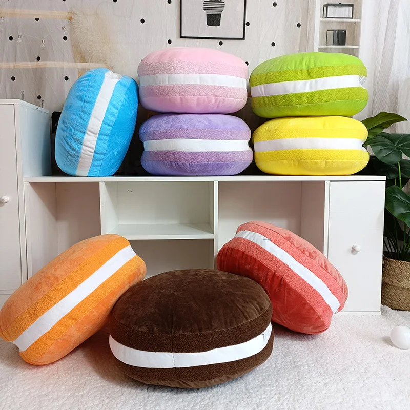 

Simulation Macaron Sandwich Cookies Plush Pillow Toy Hand Warmer Stuffed Food Soft Kids Toys Throw Pillows Cushion Home Decor