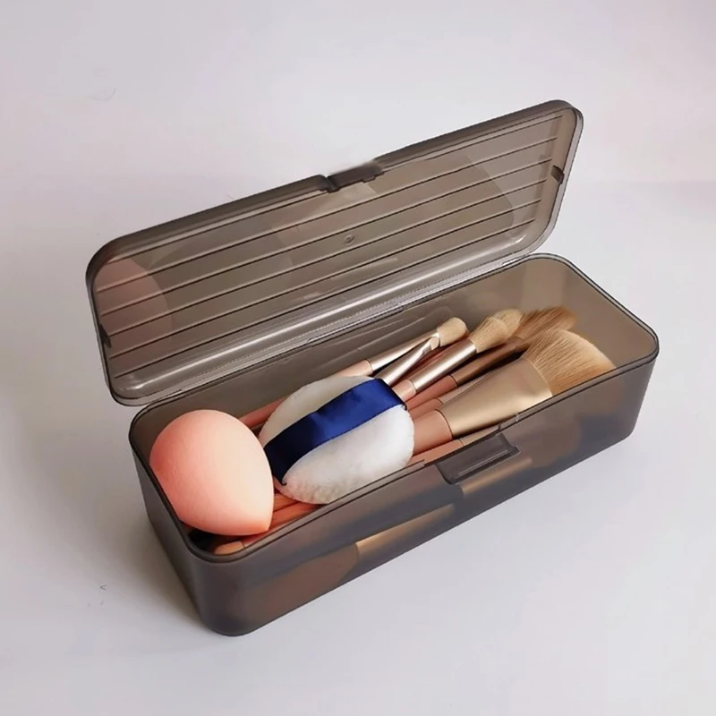 2 Sizes Cosmetic Storage Box Transparent Plastic Pen Holder Makeup Brush Storage Bucket Student Stationery Storage Box view 5