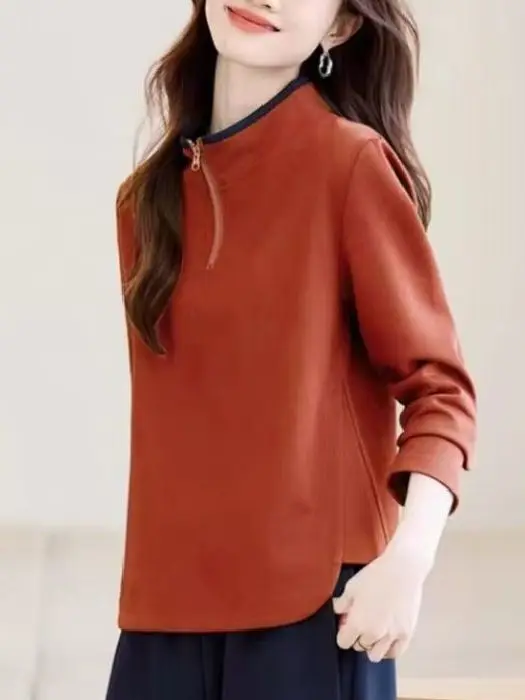 Faionable Loose Casual Hoodie Women's Spring Autumn New Sle Small Size Mom Zipper Collar Top Korean Sle Long Sve