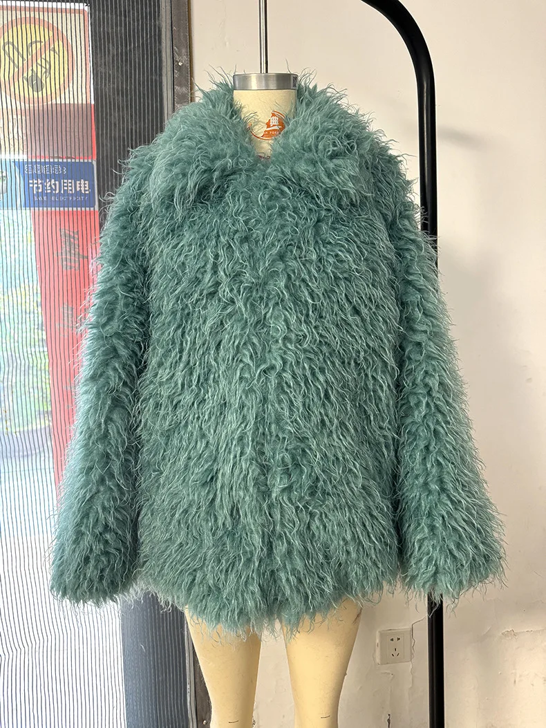 Nueva moda europea americana para mujer, abrigos de piel sintética con cuello vuelto, elegantes e informales, a la moda, Tops para mujer