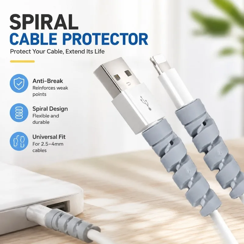 Soft Silicone Spiral Charging Cable Protector, Anti-break Wire Sleeve, Flexible Cord Winding Organizer, Practical Cable Guard