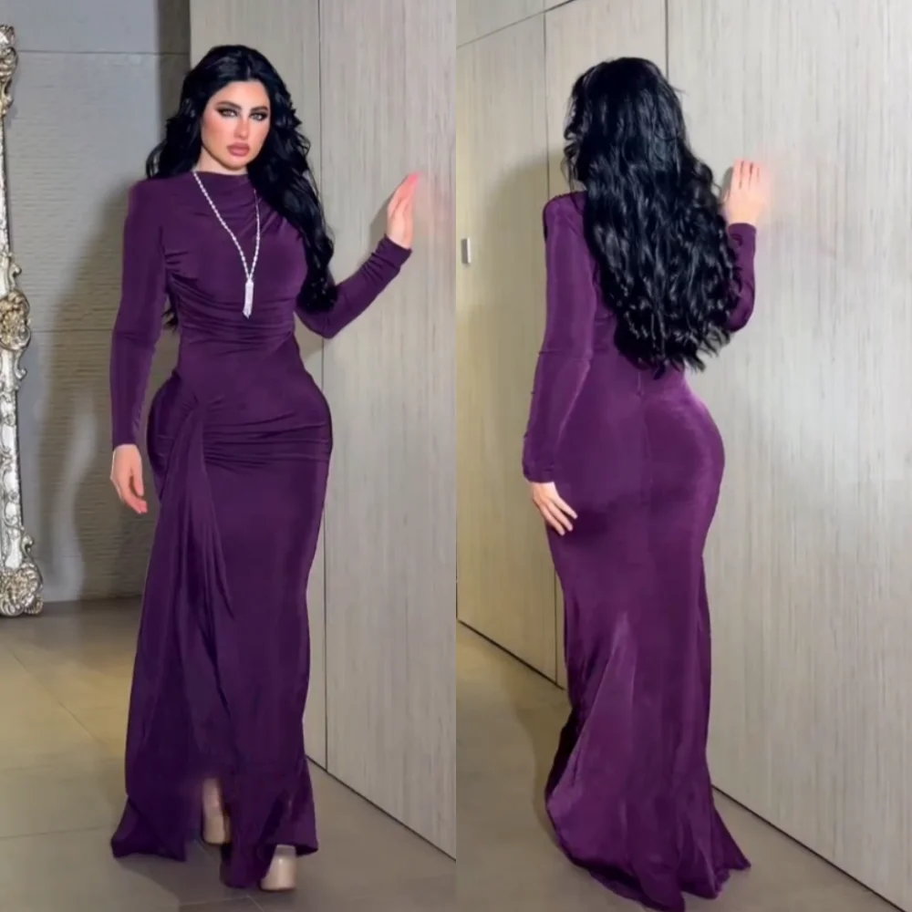 Customized Pleat High Collar Trumpet Long Dresses Bespoke Occasion Classic Simple  Quality Evening Party