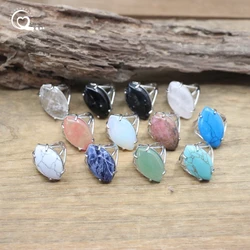 Natural Gems Stone Horse Eye Shape Rings Reiki Healing Turquoises Aventurine Crystal Opal Jaspers Resizable Ring Jewelry,QC4051