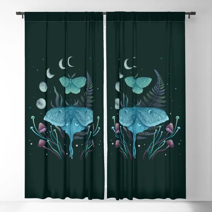 Luna And Emerald Blackout Curtains 3D Print Window Curtains For Bedroom Living Room Decor Window Treatments