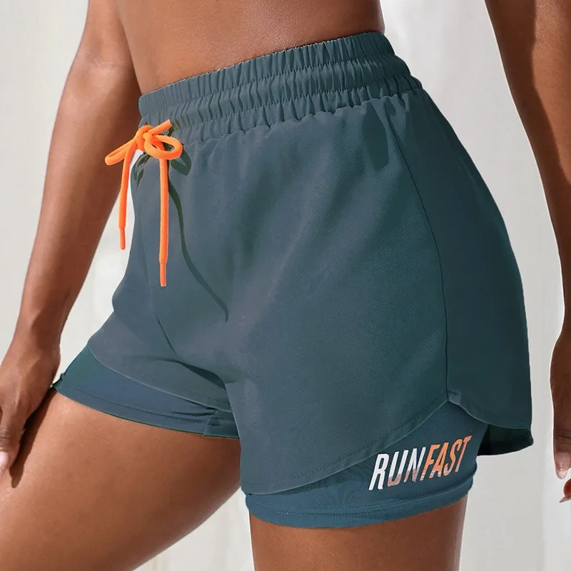 

Summer Sports Shorts Women Prevent Light Leakage Yoga Shorts High Waist Workout Running Breathable Fake Two-piece Fitness Pants