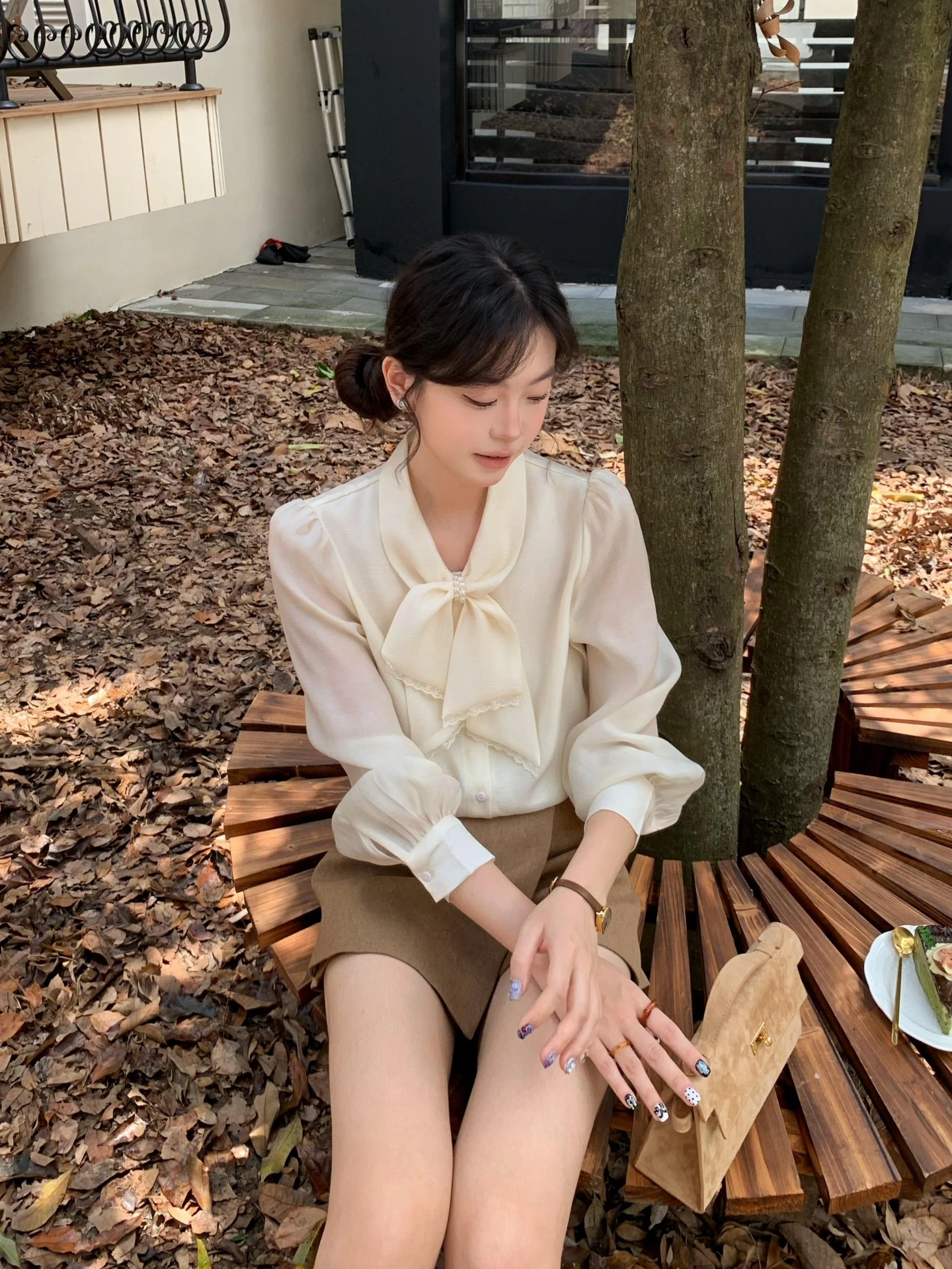 

Женская длинная шелковая кофта Moby в японском стиле с жемчужным бантом, из лиоцелла, для осени и зимы