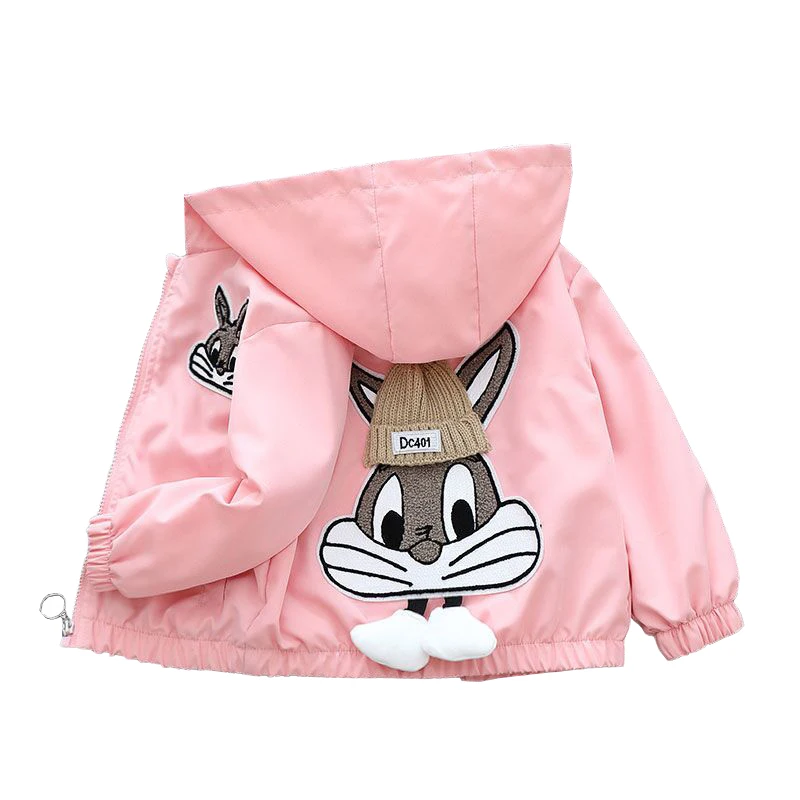 Spring Autumn Baby Girls Jakcets Hooded Sweatshirt Fashion Cartoon Rabbit Cardigan Zipper Outerwear Children Windbreaker Coats