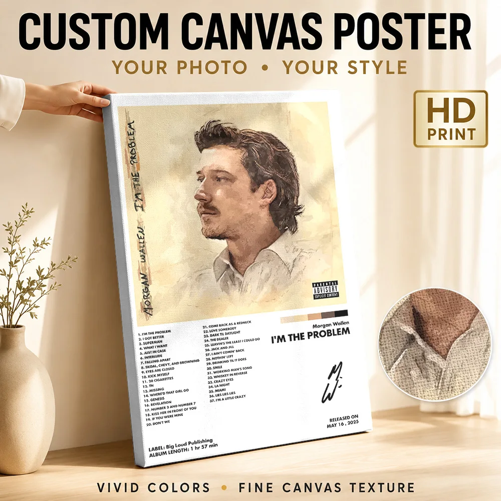 Morgan Wallen Im The Problem Album Canvas Print Poster Grunge Style Wall Art With Personalized Photo For Bedroom Ideal Fan Gift