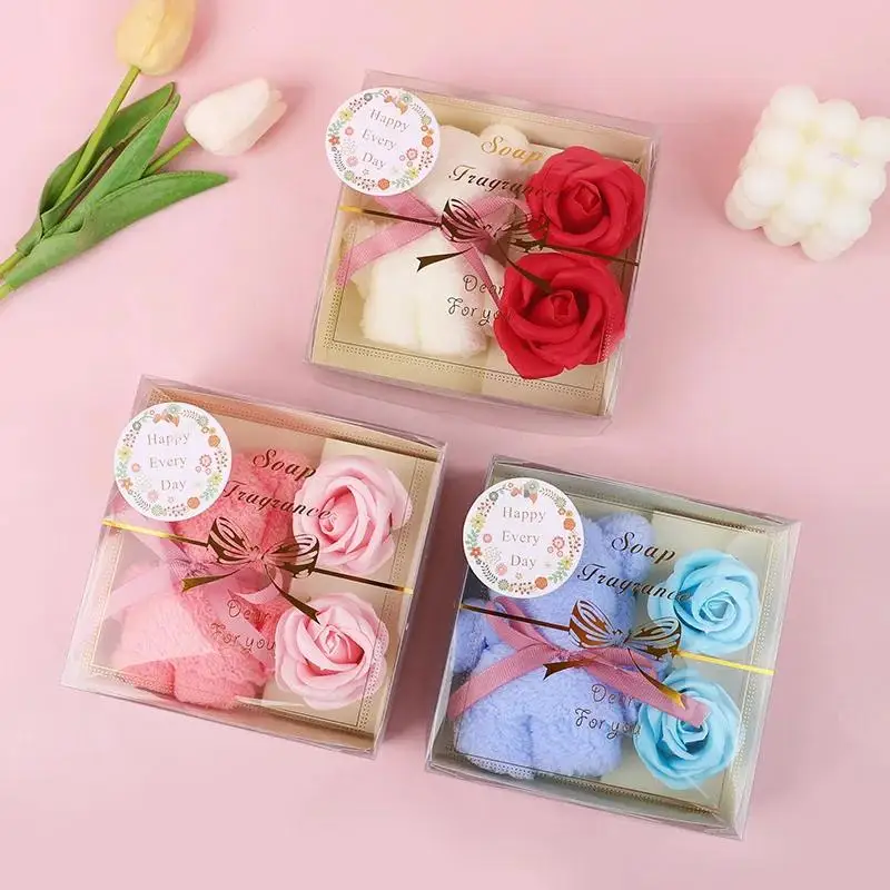 【Beautiful】1Set Towel Bear Soap Flower Gift Box,Valentine's Day,Wedding,Mother's Day Christmas Gift Birthday Party Baby Shower