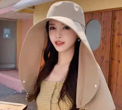 Large Shawl Sun protection Hat for Women's Neck protection Hat Wide Brim Shawl Sunscreen Ponytail Cap