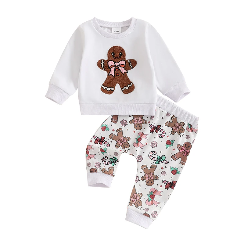 Christmas Toddler Girl Boy Outfits with Reindeer Embroidery Long Sleeve Sweatshirt and Snowflake Print Pants Set