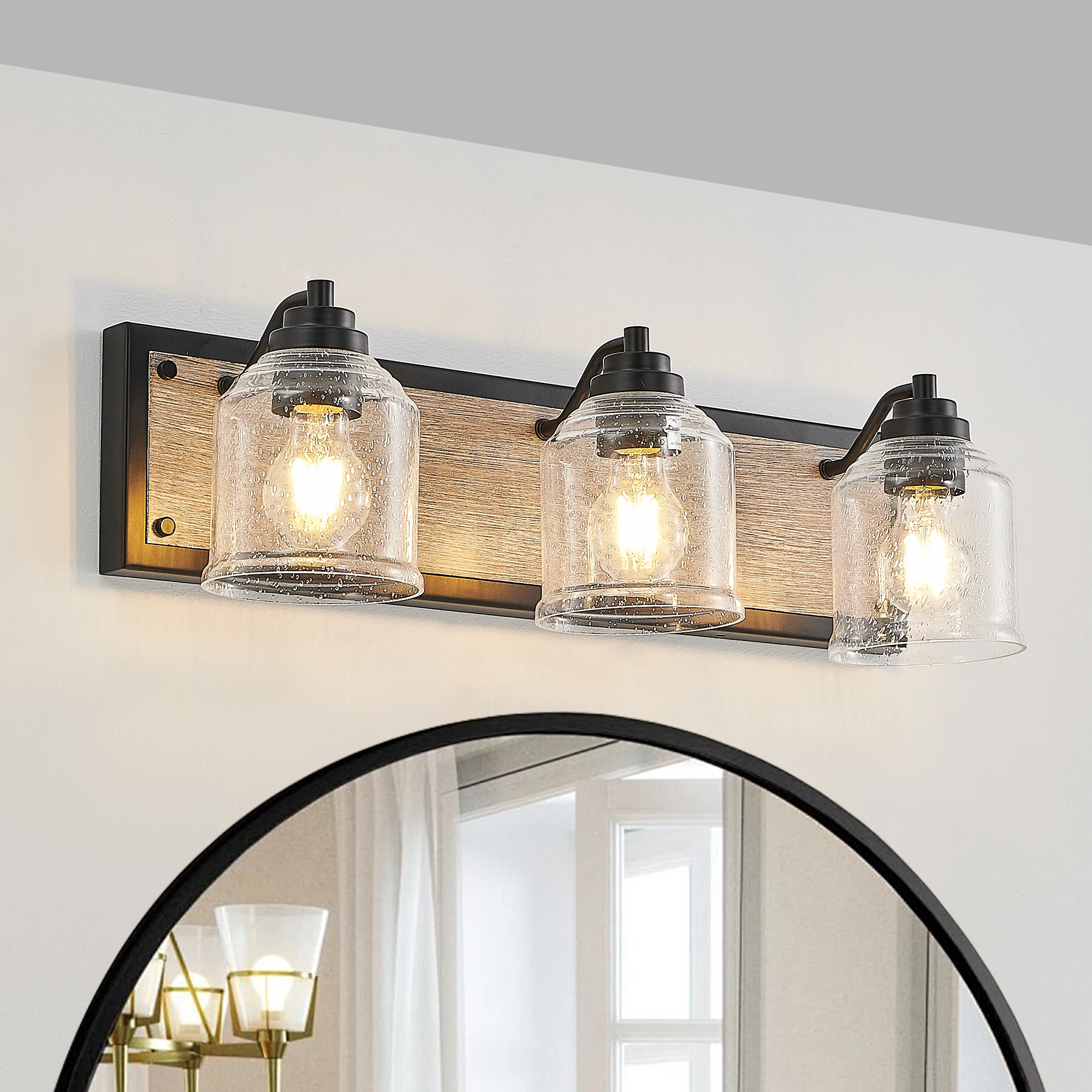 L001019-W3B Front Mirror Light Crystal Lampshade, Rust-Proof and Waterproof, Suitable for Bathroom Vanity, Power Supply Hardwired, Compatible with E26 Light Source, North American Ul Certified, Modern Minimalist Style