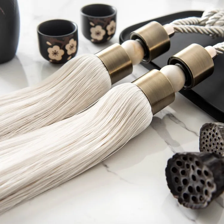 

1 pair of modern Chinese curtains with hanging balls, tying balls, hooks and straps, simple living room, bedroom, versatile deco