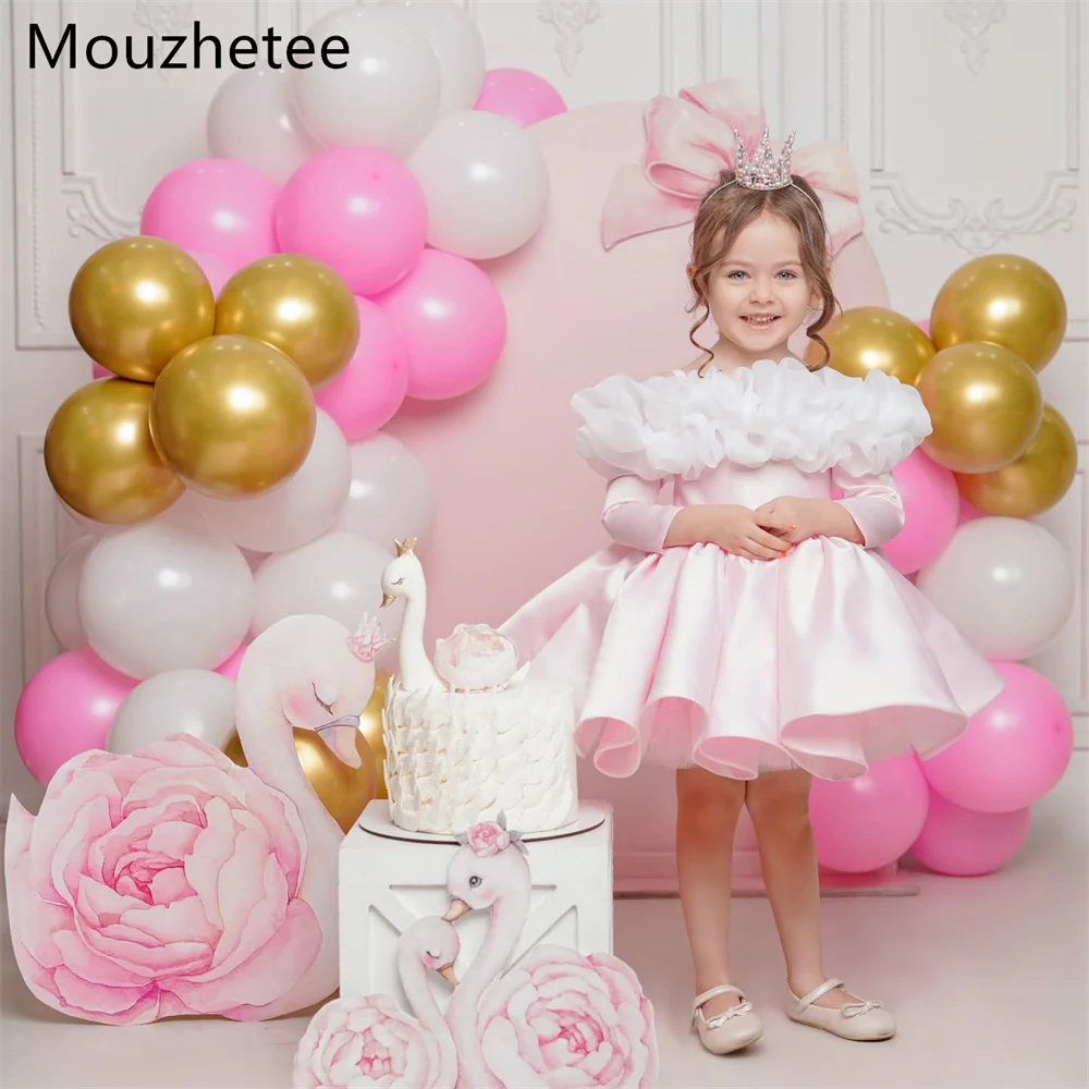 

Платья для девочек Mouzhetee A-Line с открытыми плечами и розовыми цветами, свадебные платья для девочек, платья для выпускного вечера, на заказ