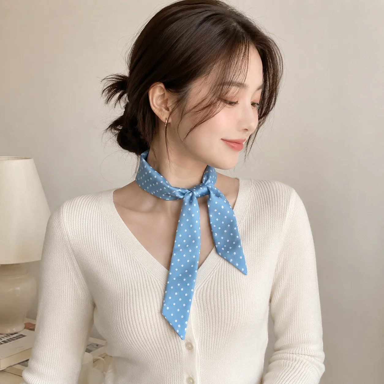 Elegant Wave Dot Long Strip Ribbon Scarf for Women Retro Sweet Polka Dot Scarf Headband Choker Streamer Lady Accessories