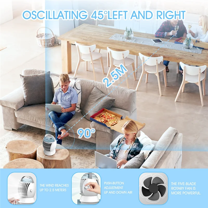 ABGU Ventilatore portatile per condizionatore d'aria Ventilatore per dispositivo di raffreddamento dell'aria Ventilatore da tavolo evaporativo elettrico con funzione umidificatore per interni