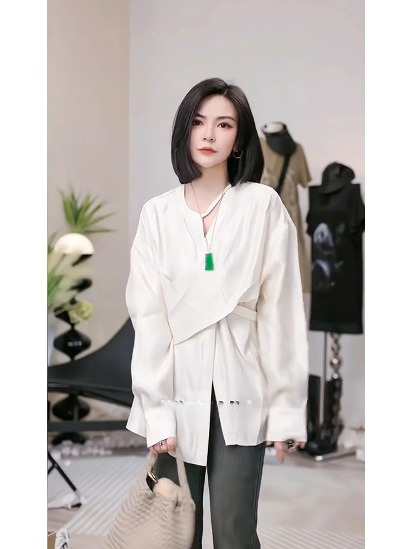 

Putherine Original Design Long Sve irt Irregular Design iny Women's Premium Feel Cotton Blend V-ne Casual irt