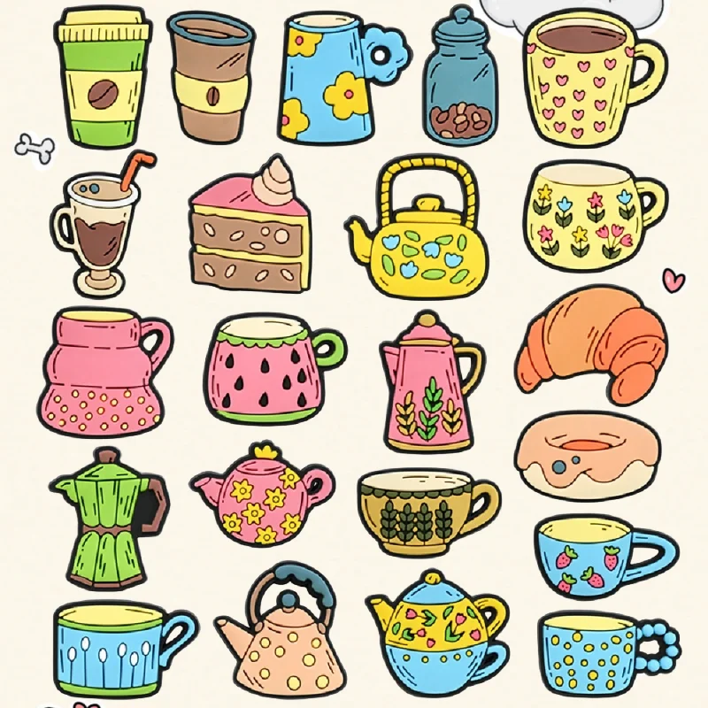 

22Pcs Colorful Mug Kettle Shoe Charms Coffee Cake Bread Doughnut Pattern Shoe Decoration Accessories for Holiday Party Gifts