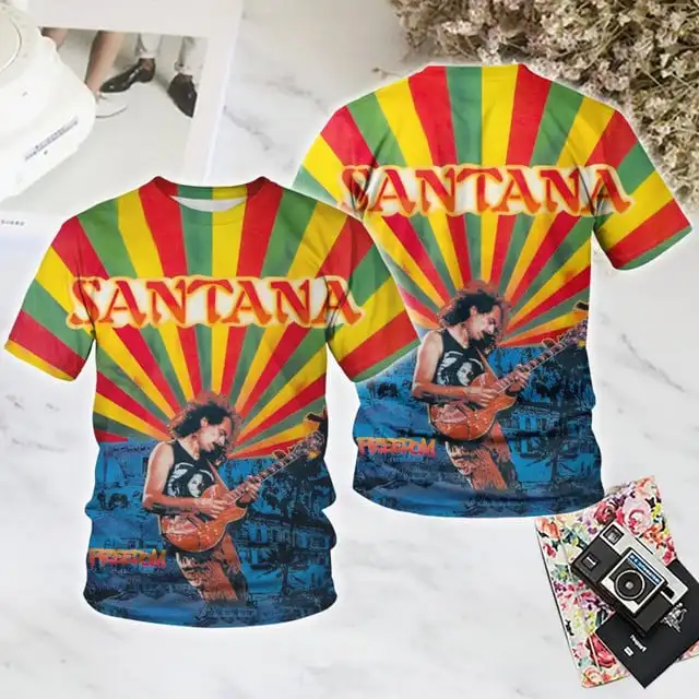 جديد سانتانا روك 2025 جولة ثلاثية الأبعاد تي شيرت مطبوع موضة الرجال النساء الهيب هوب الاتجاه قصيرة الأكمام تيز الصيف المتضخم للجنسين الشارع الشهير #4